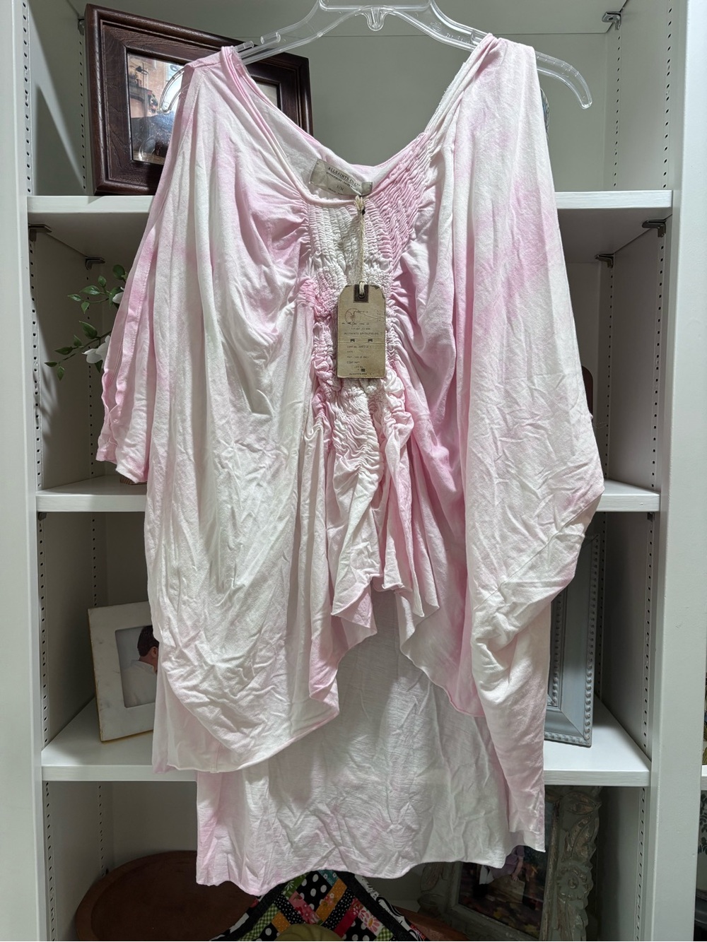 NWT Allsaints Women's Pink Tie-Dye Ruched Top S/M